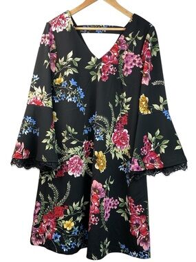 Roz & Ali Floral Dress with Long Bell Sleeves